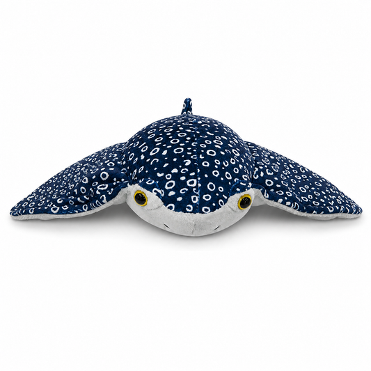 Spotted eagle ray plush front view on white background