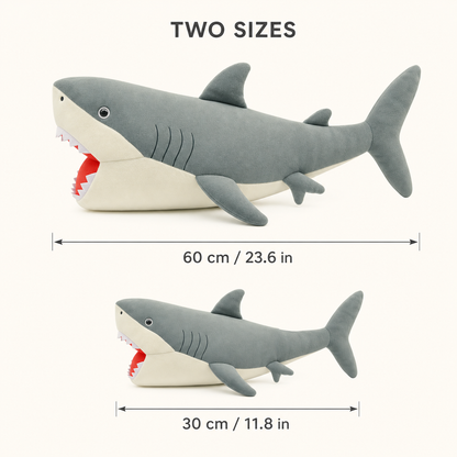 Megalodon shark plush size guide for 30cm and 60cm