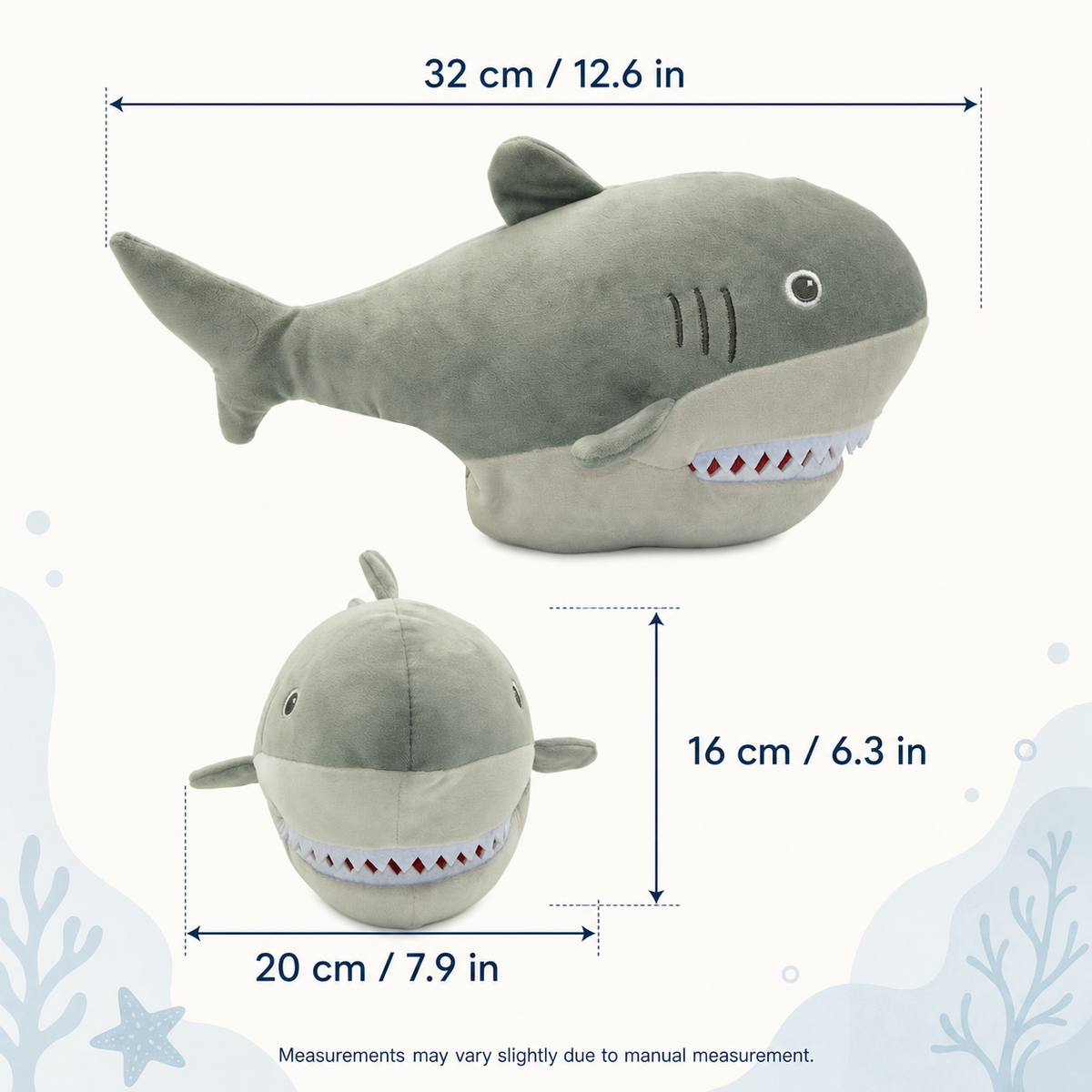 Side view of the soft shark hand puppet