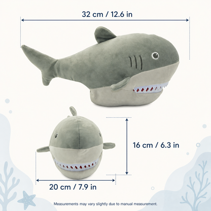 Side view of the soft shark hand puppet