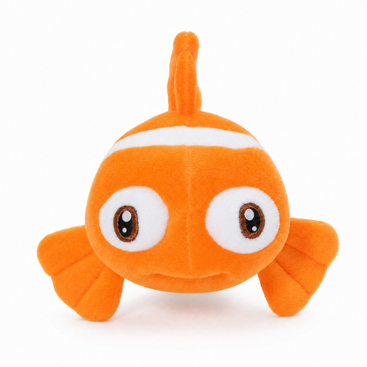 Front view of Hzboo 25cm orange clownfish plush toy