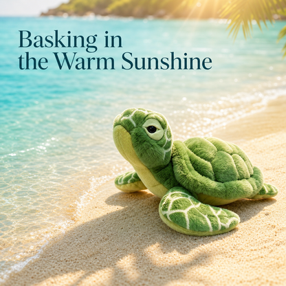Sea turtle plush displayed in a cozy bedroom