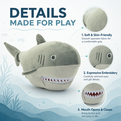 Shark hand puppet mouth and tooth details