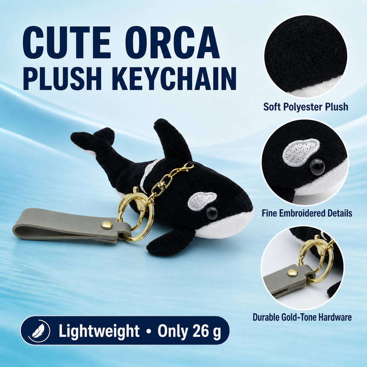 12cm mini orca plush keychain size guide