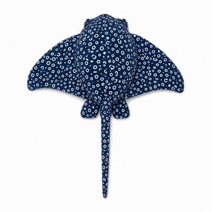 Spotted eagle ray plush dorsal view showing eyes and tail fins