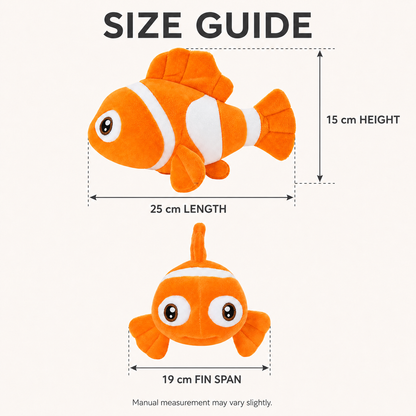 Dimensions of 25cm orange clownfish plush toy