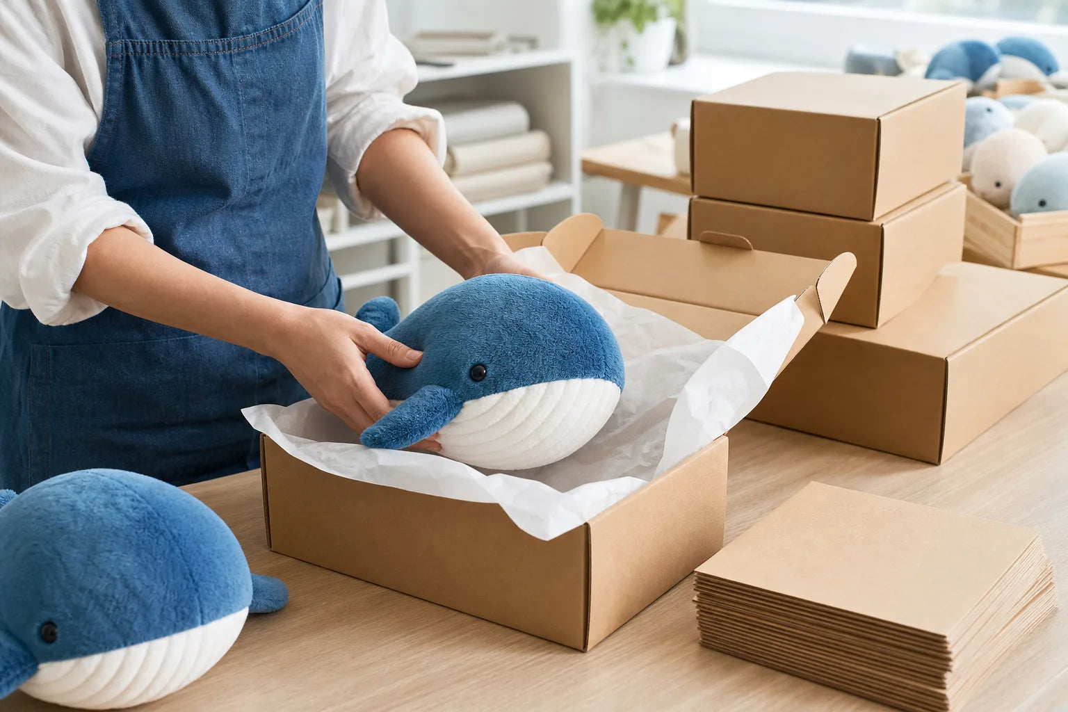Custom ocean plush packaging preparation
